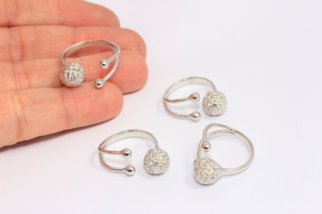 17-18mm Rhodium Plated Ball Ring, Double Wire Open Ring, CHK165-3