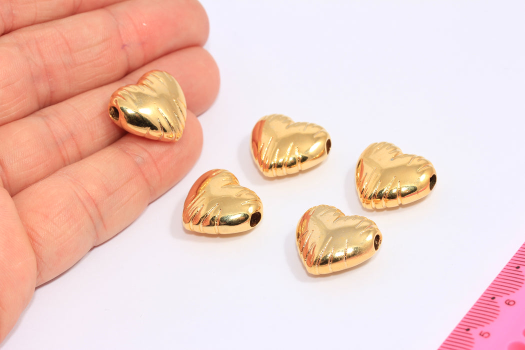 17,5x20mm 24k Shiny Gold Heart Puffed Charms, textured Heart Pendant, CHK130-4