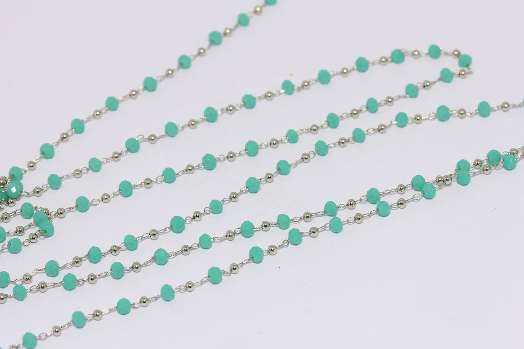3mm 24k Shiny Gold Crystal Chains, Beaded Chain, Rosary Style Turquoise Bead Chains, CHK236-1