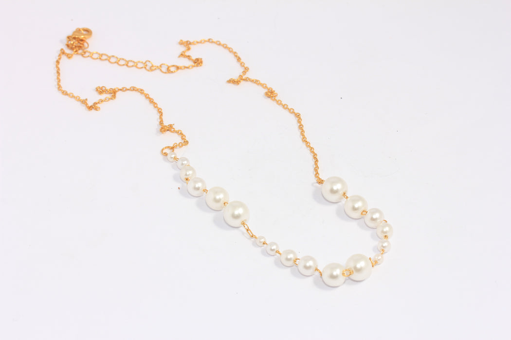 17'' 24k Shiny Gold Pearl Necklace, Pearl Beaded Necklace , CHK81-2