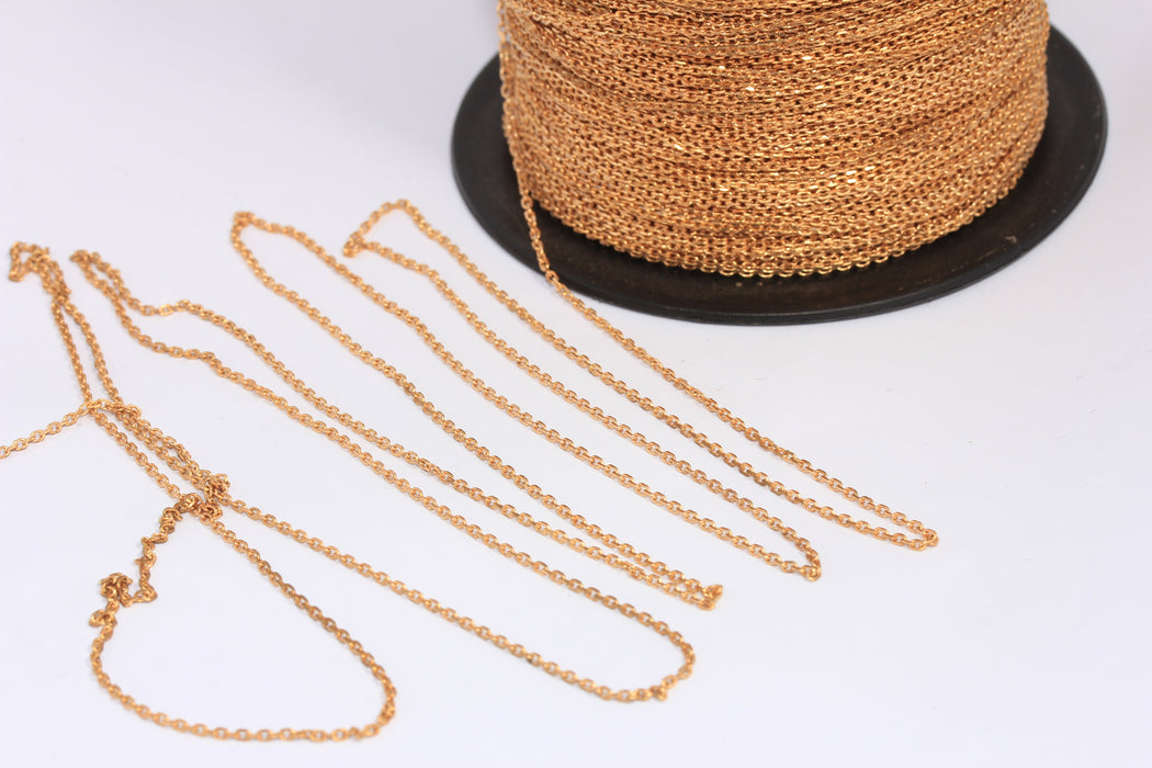 1,3mm Raw Brass Faceted Cable Chains, Tiny Brass Rolo Chains, KPT49-1