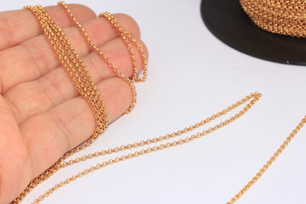 2mm Raw Brass Rolo Chains, Tiny Soldered Rolo Chains, KPT50-1
