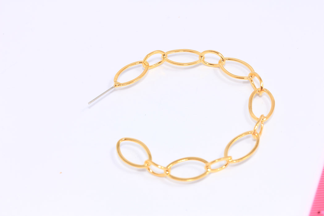 60mm 24k Shiny Gold Hoop Earrings, Chain Link Shape Hoops, CHK116-1