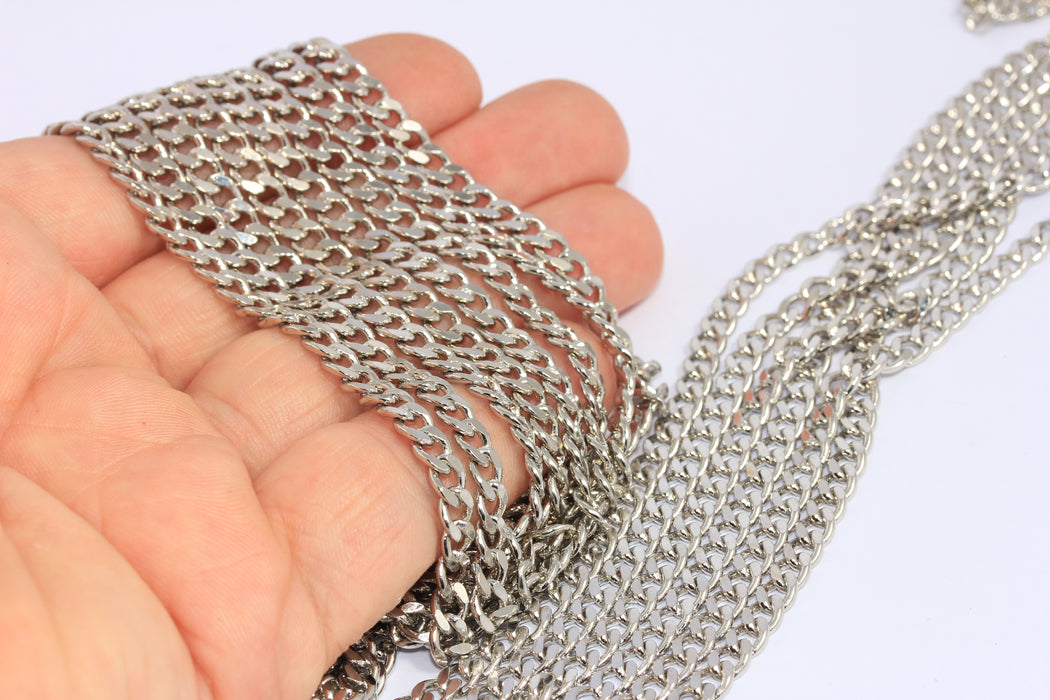 4,5mm Rhodium Curb Chain, Soldered Strong Curb Chain, CHK116-3