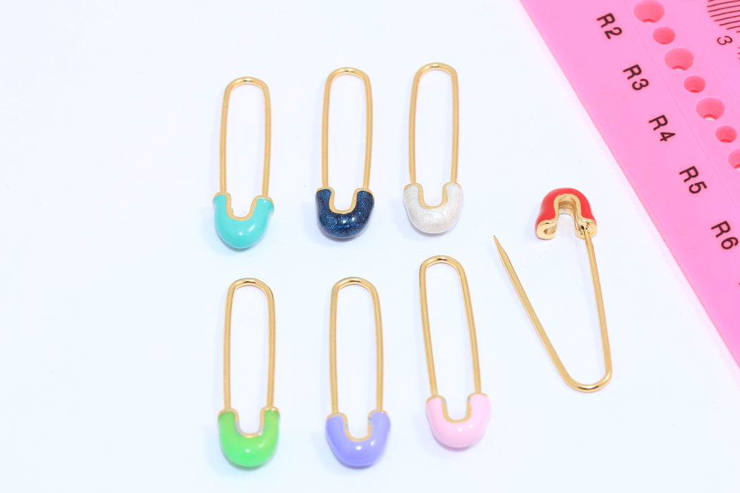 9x35mm Rodyum Kaplama Emniyet Pimi Charm, Gümüş Emniyet Pimi MLS306