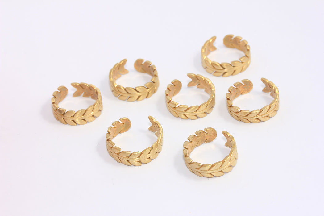 16-17mm Raw Brass Flower Rings, Brass Leaf Ring, Leaves   LA39