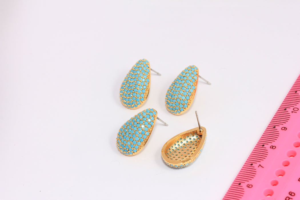Micro Pave Turquoise Stone Teardrop Studs
