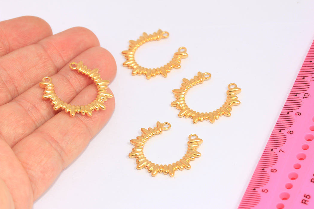 26x28mm 24k Matt Gold Half Moon Pendant, Sun Semicircle Charms, CHK403-6