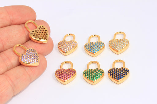 Shiny Gold CZ Heart Lock Charms