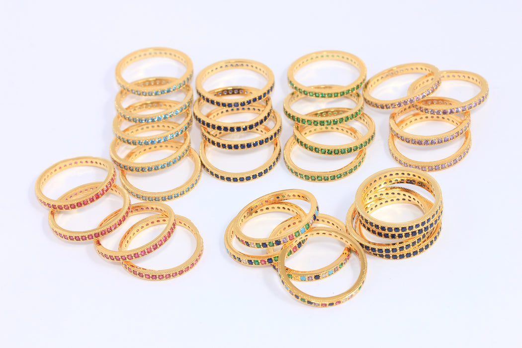 18mm 24k Shiny Gold Micro Pave Closed Rings, CZ Dainty Stacking Rings,