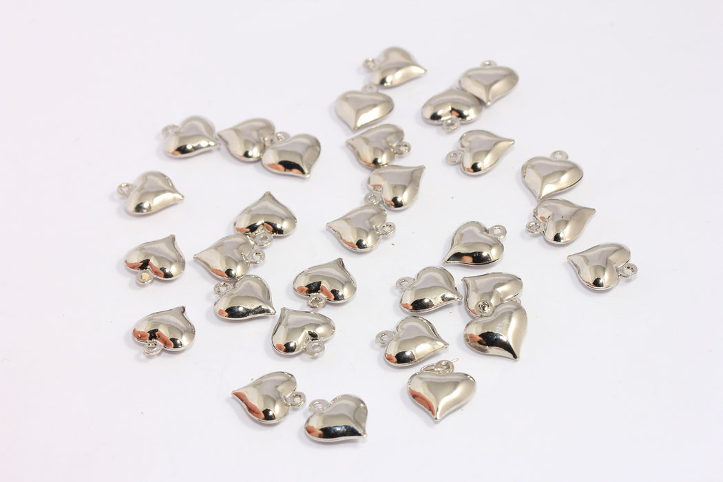 12x13 mm Rodyum Kaplama Kalp Charms, Kabarık Kalp Boncukları, BXB298-2