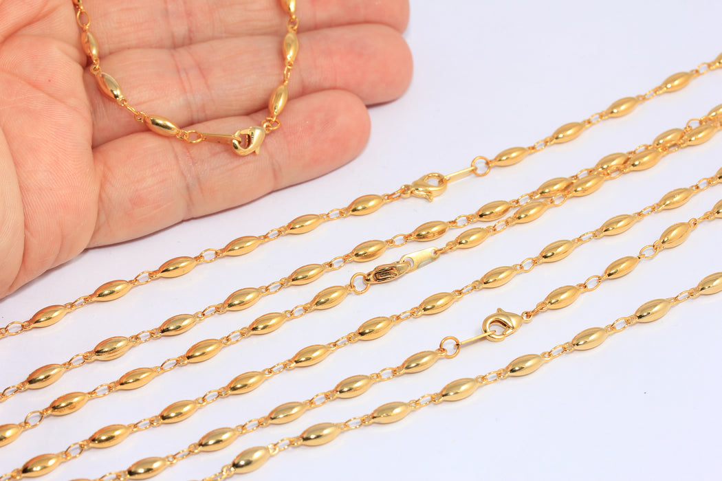 17" 24k Shiny Gold Satellite Necklace, Ready Gold Bar Necklace, CHK428-1