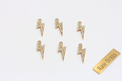 Micro Pave White Stone Lightning Bolt Charm, CZ Thunder Pendant