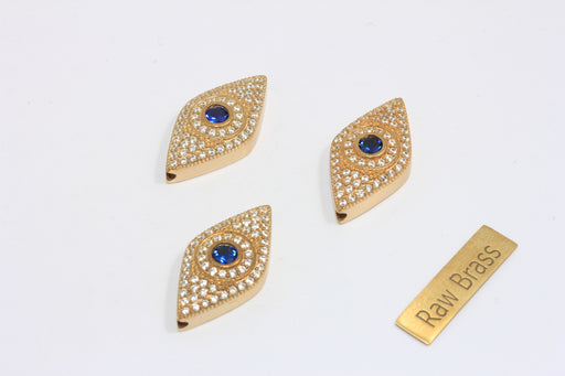  White And Blue Stone Oval Charms, CZ Evil Eye Bracelet