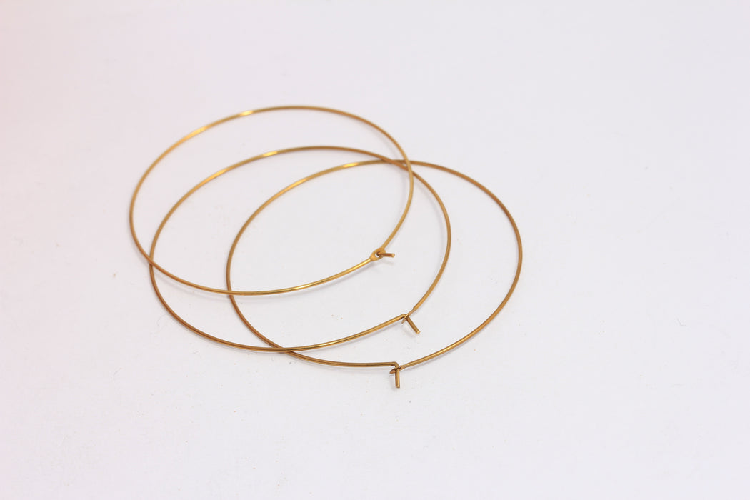 50mm Raw Brass Earring Hoops, Large Ear Wire Hoops, EAR28