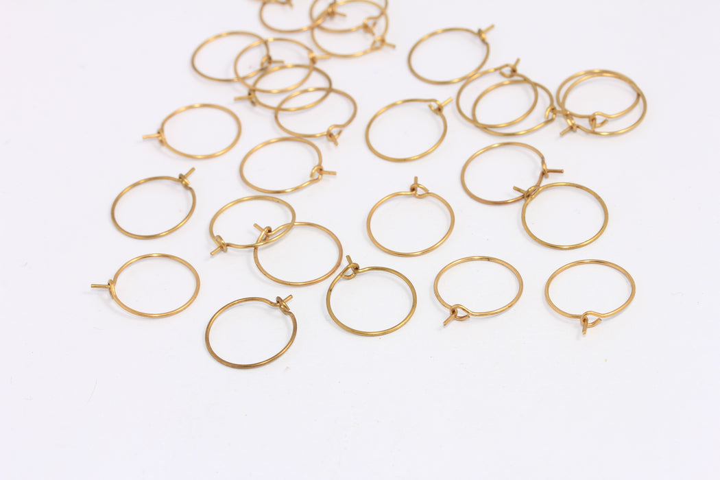 15mm Raw Brass Earring Hoops, Hoop Ear Wires, EAR23