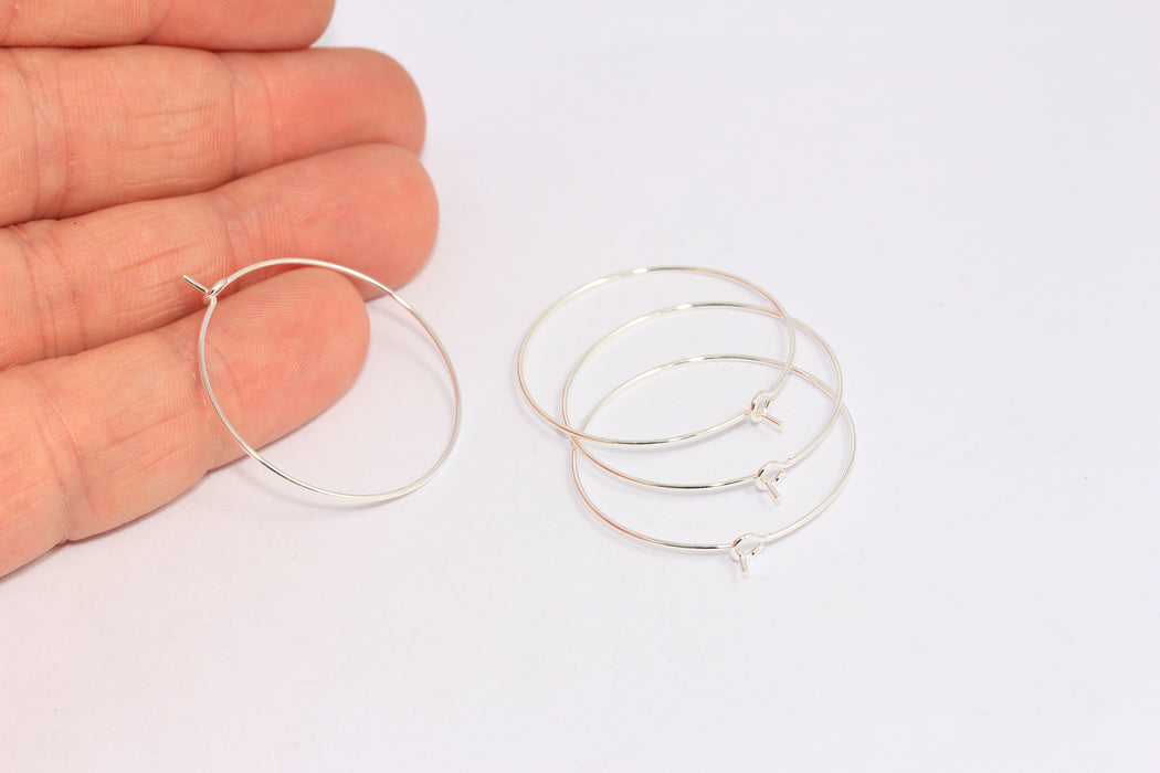 30mm Silver Plated Earring Hoops, Hoop Ear Wires, EAR13-1