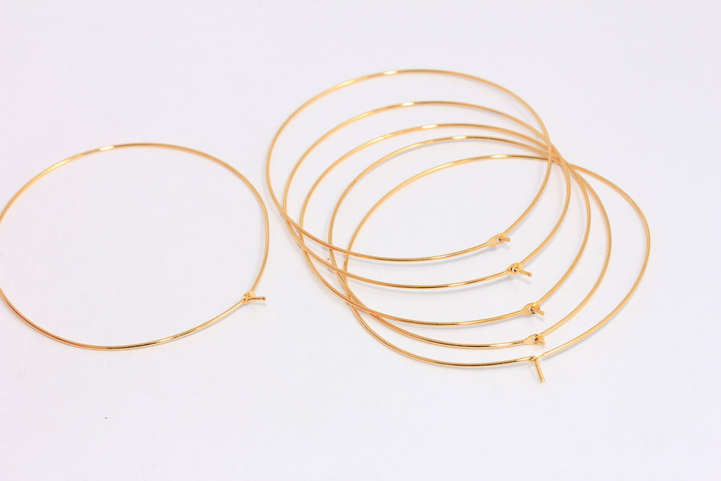50mm 24k Shiny Gold Hoop Earrings, Hoop Ear Wires, EAR20