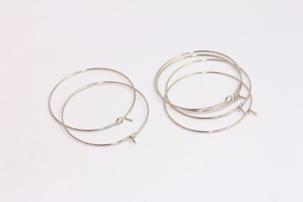 35mm Silver Plated Hoop Earrings, Circle Ear Wires, EAR16