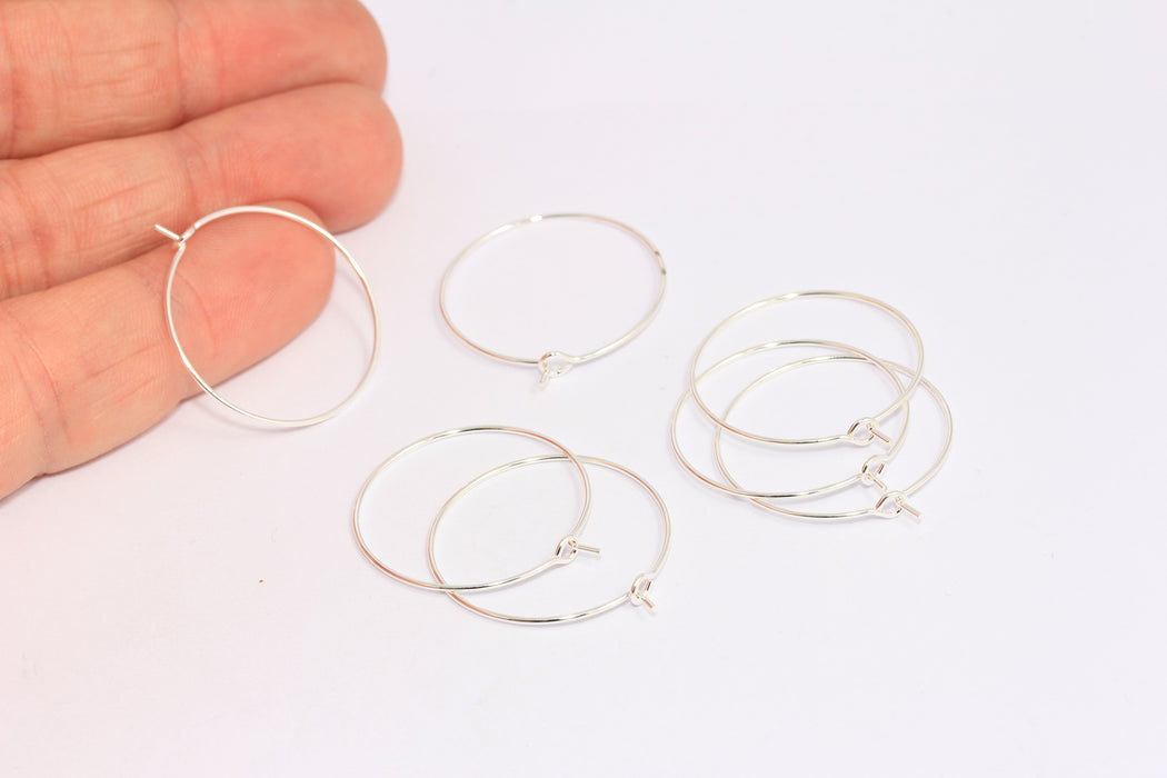 25mm Silver Plated Hoop Earrings, Circle Wire Earrings, EAR10