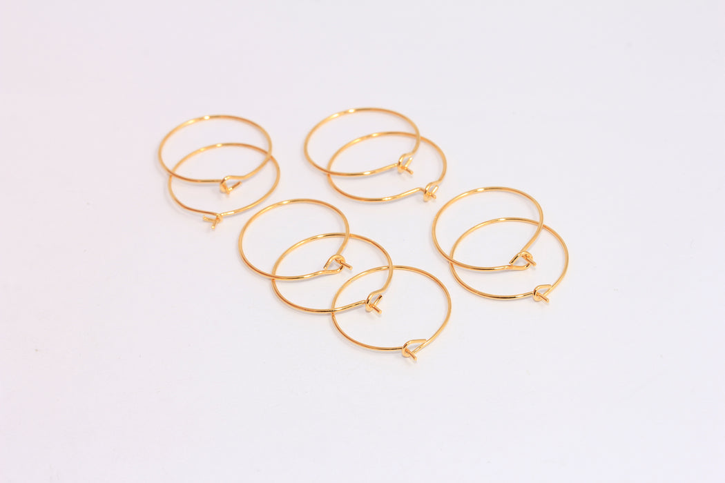 20mm 24k Shiny Gold Hoop Earrings, Wire Hoop Earrings, EAR5