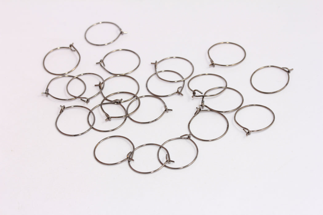 15mm Gunmetal Plated Earring Hoops, Hoop Ear Wire, Circle Hoops, EAR4