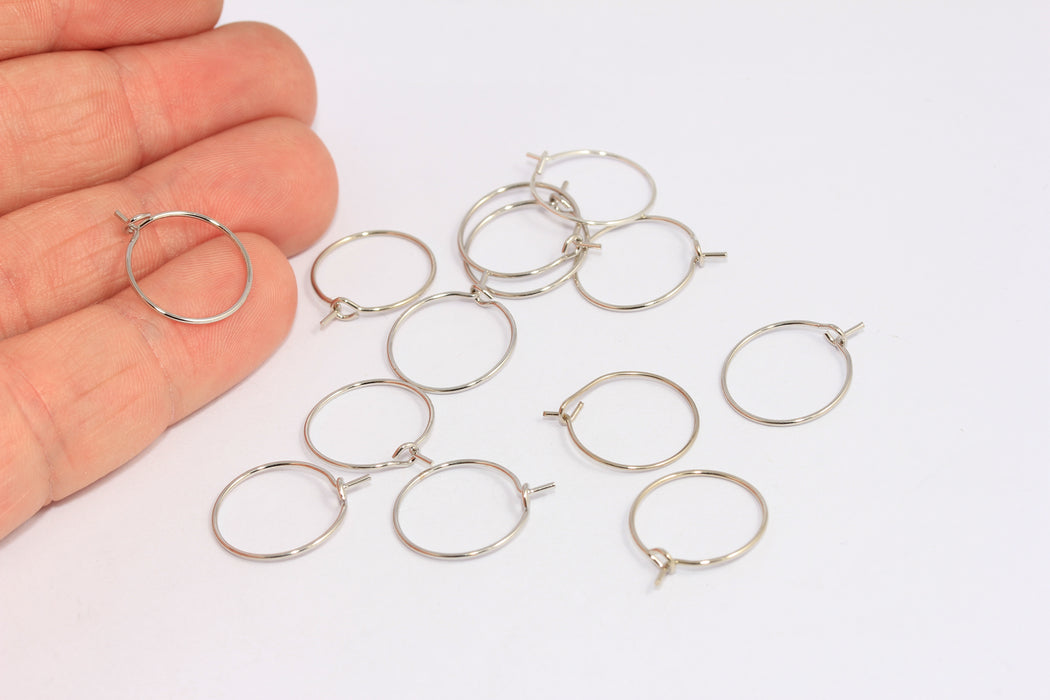 15mm Rhodium Plated Earring Hoops, Hoop Ear Wire, Wire Earrings, EAR3