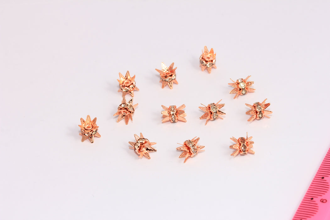 CZ Rose Gold Spacer Beads, Micro Pave Bead Caps, MTE1058