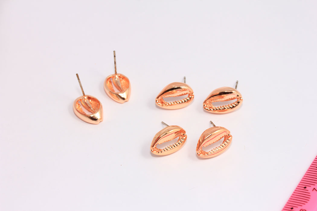 10x15mm Rose Gold Stud Earrings, Cowrie Shell Studs, MTE1095