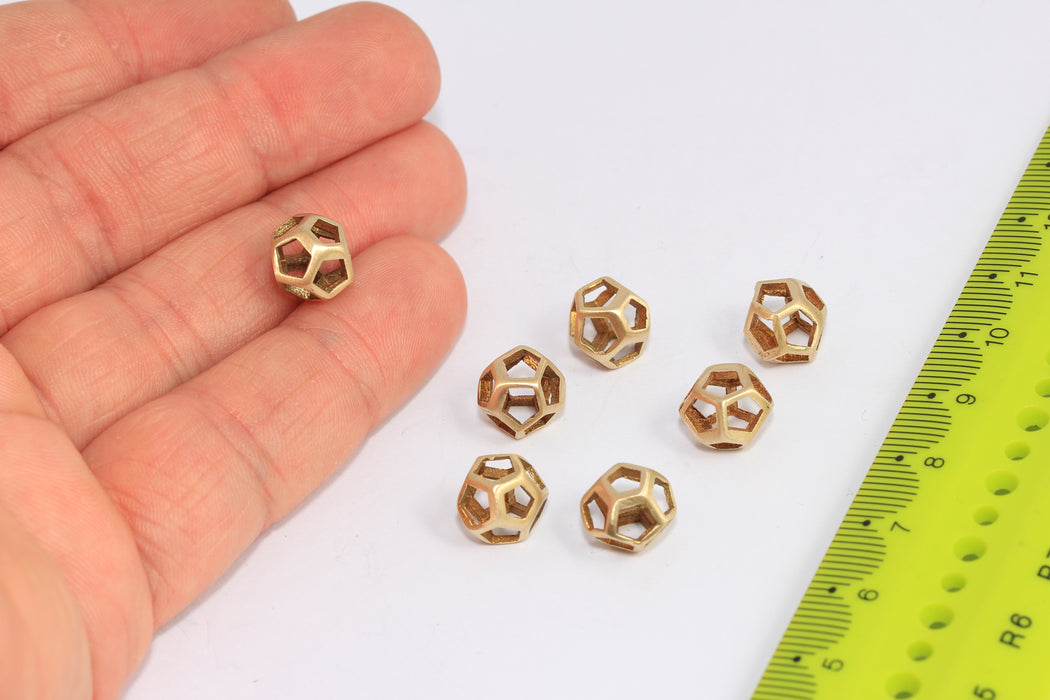 8,5mm Raw Brass Open Prism Charm, 3D Open Hexagon Beads, SOM31