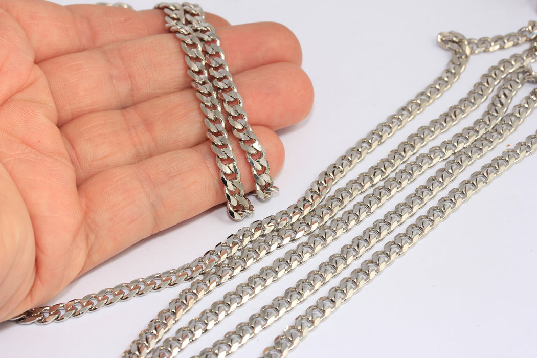 5,5 mm Rodyum Yüzlü Bordür Zinciri, Lehimli Güçlü Bordür Zinciri, CHK225-1
