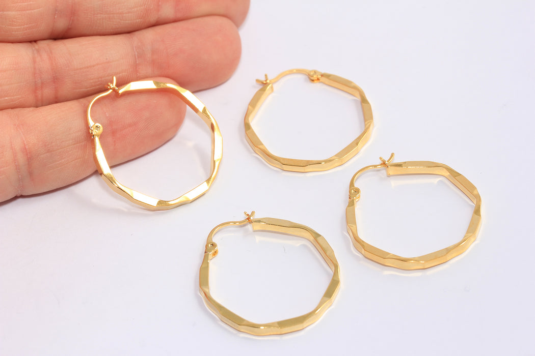 27mm 24k Shiny Gold Hoop Earrings, Geometric Hoop Earrings, CHK545