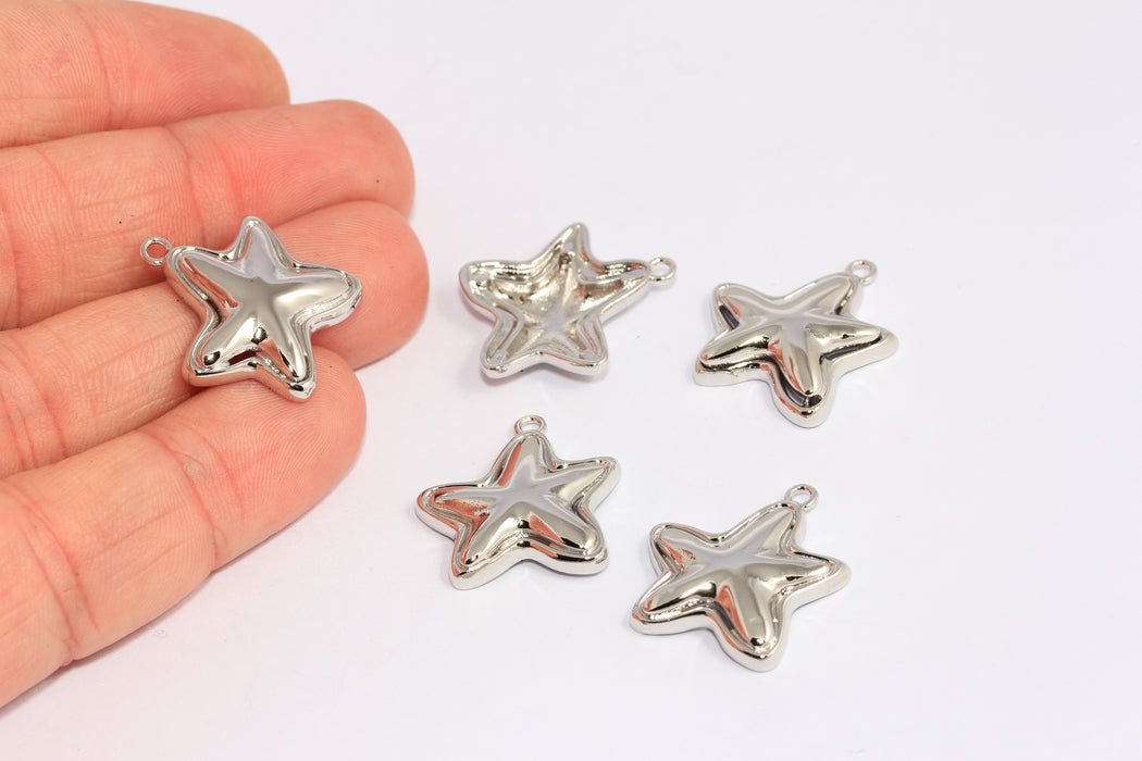 20mm Rhodium Plated Puffed Star Charms, Cute Star Pendant, CHK434-5
