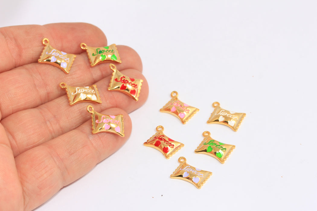 13x15mm 24k Shiny Gold Candy Charms, Optional Enamel Color Beads,