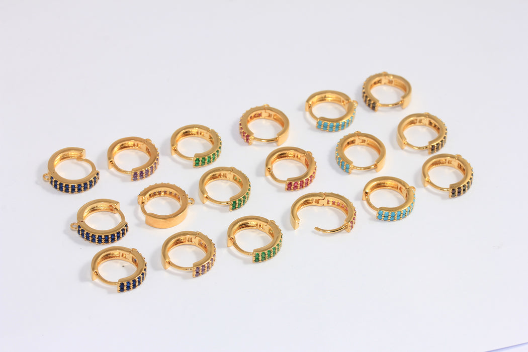  CZ Hoop Earrings, Micro Pave Huggie Hoops