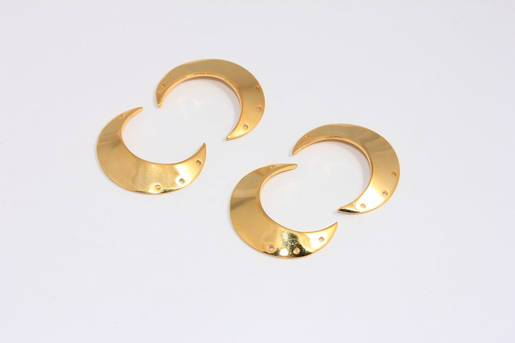 24x31mm 24k Shiny Gold Moon Earrings, Multi Hole Earring Settings, CHK367-3