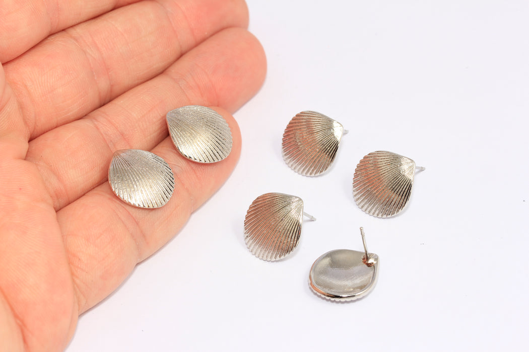 14x16mm Rhodium Plated Shell Earrings, Sea Shell Stud Earrings, CHK233-8