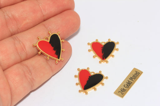 Black And Red Enamel Heart Medallion, Heart Pendant
