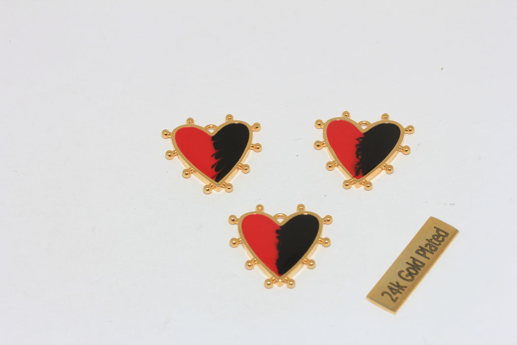 Black And Red Enamel Heart Medallion, Heart Pendant