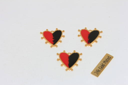 Black And Red Enamel Heart Medallion, Heart Pendant