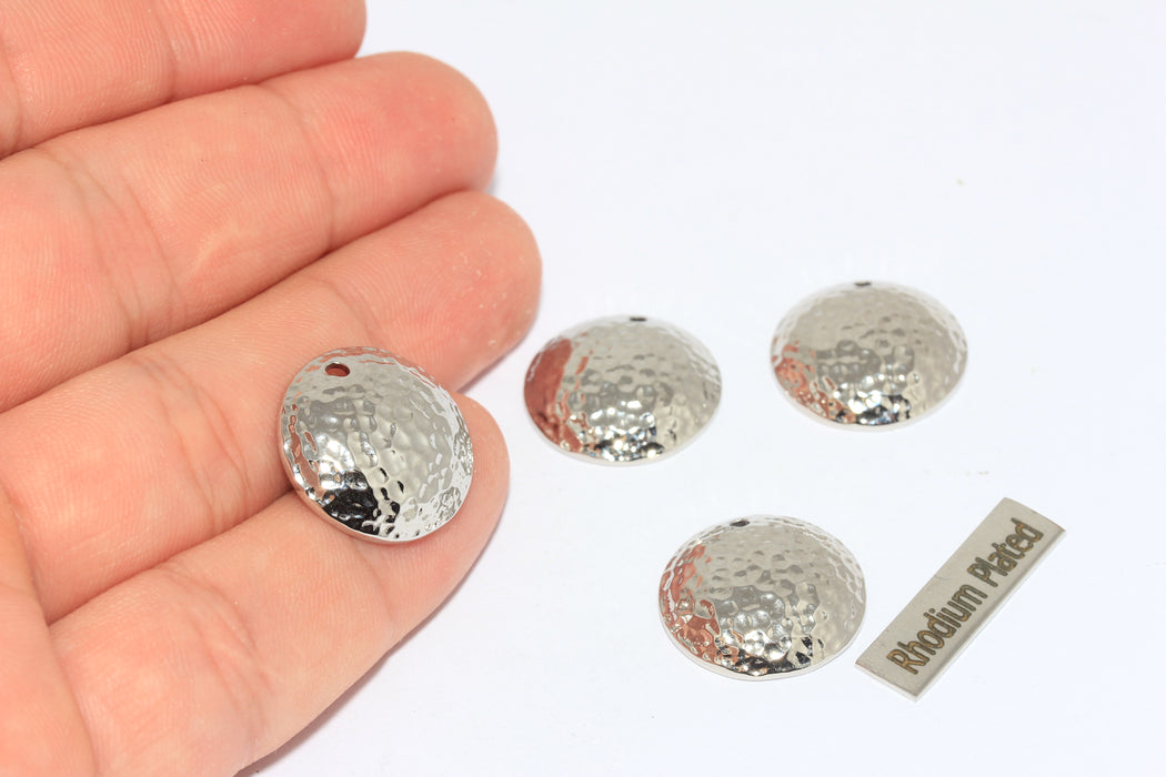 Medallion Charm, Curved Pendant, Silver Plated Charms