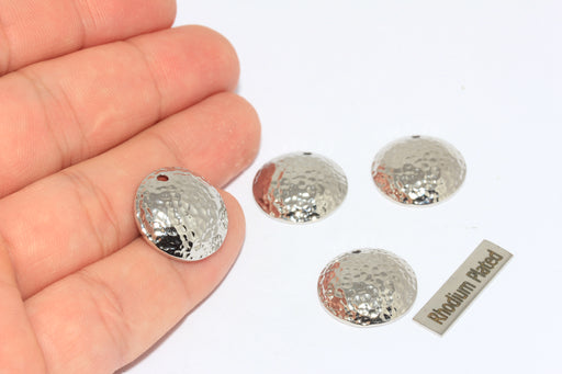 Medallion Charm, Curved Pendant, Silver Plated Charms