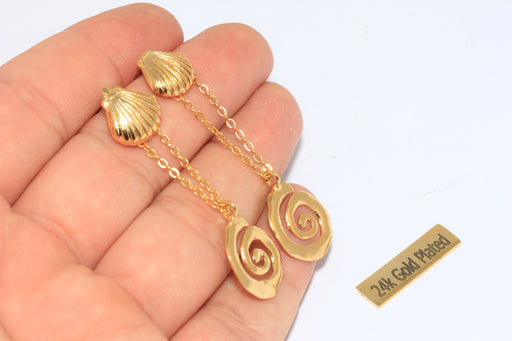  Long Drop Sea Shell Stud Earrings, Shell Studs