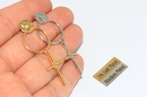 Cross Stud Earrings, Long Drop Cross Charm Earrings