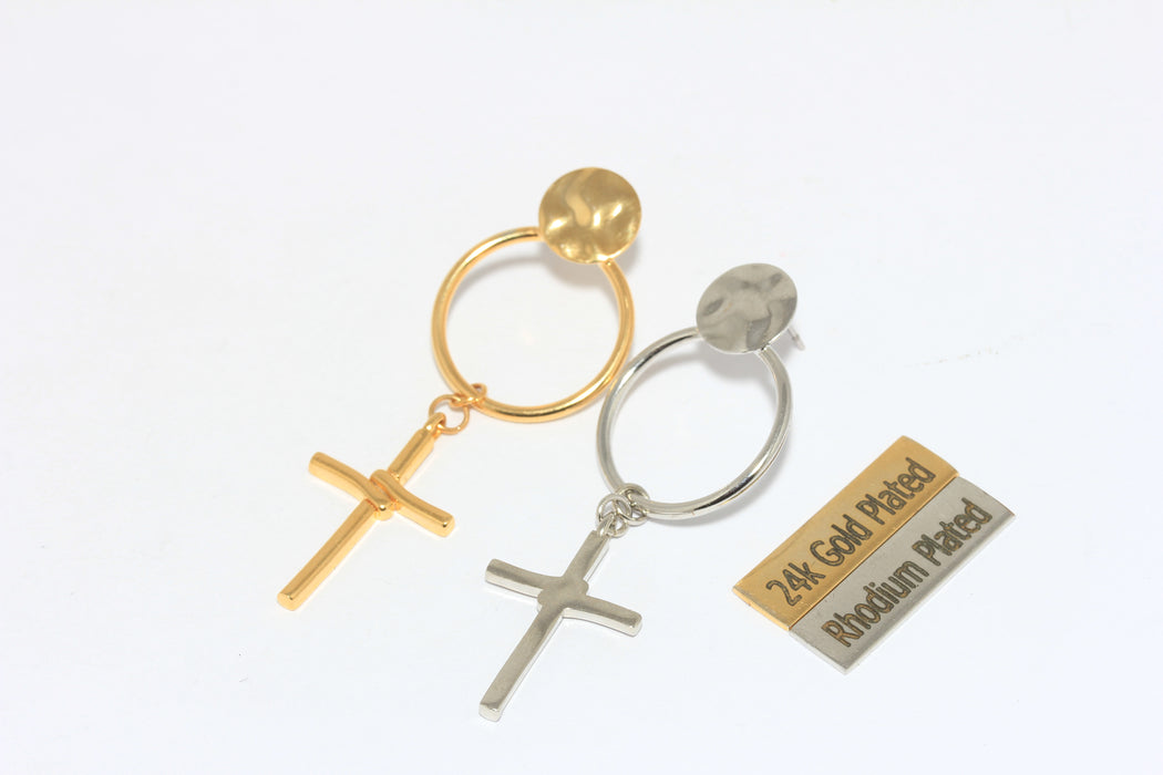 Cross Stud Earrings, Long Drop Cross Charm Earrings