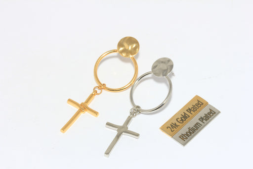 Cross Stud Earrings, Long Drop Cross Charm Earrings