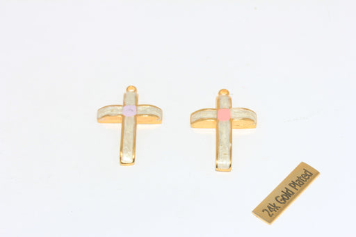 White And Pink Enamel Cross Necklace, Mini Cross Drop Charms