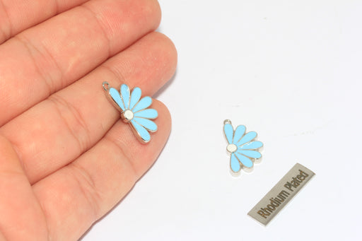 Flower Pendant, Blue Enamel Daisy Beads