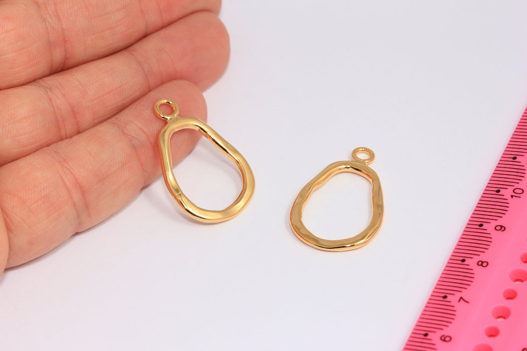 19x25mm 24k Shiny Gold Irregular Drop Charms, Drop Ring Pendant, CHK262-5