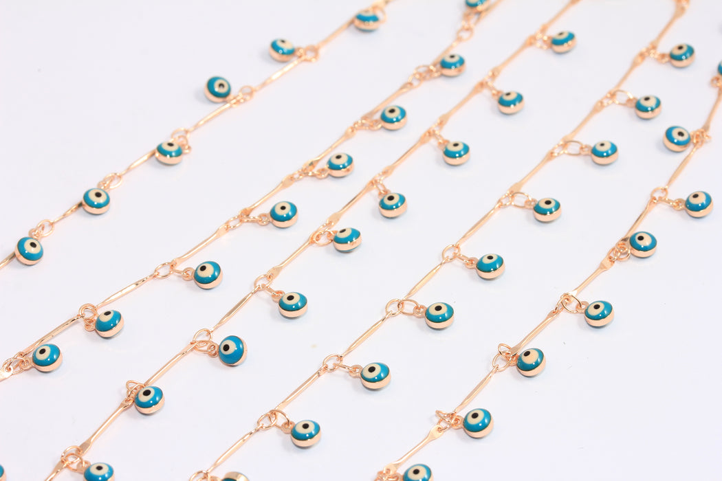 4,5mm Rose Gold Evil Eye Drop Chain, Blue Evil Eye Beaded Chain, BXB205